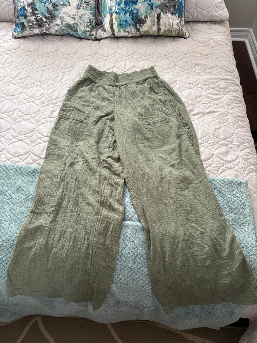 Aerie Wide-Leg Lightweight Cotton Pants - Sage Green - Size Small